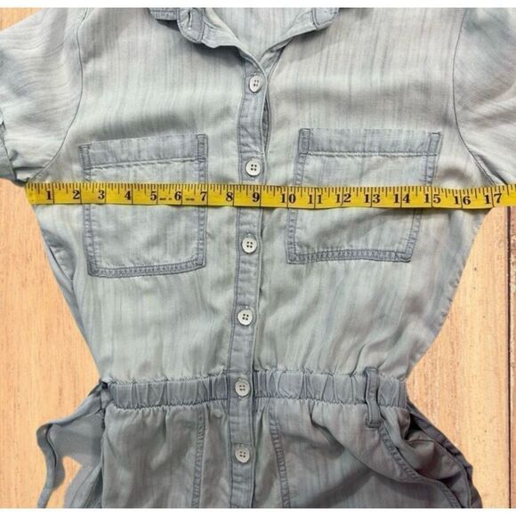Anthropologie Cloth & Stone Romper Size XS Blue Utility Rolled Hem Casual Summer - Picture 5 of 8